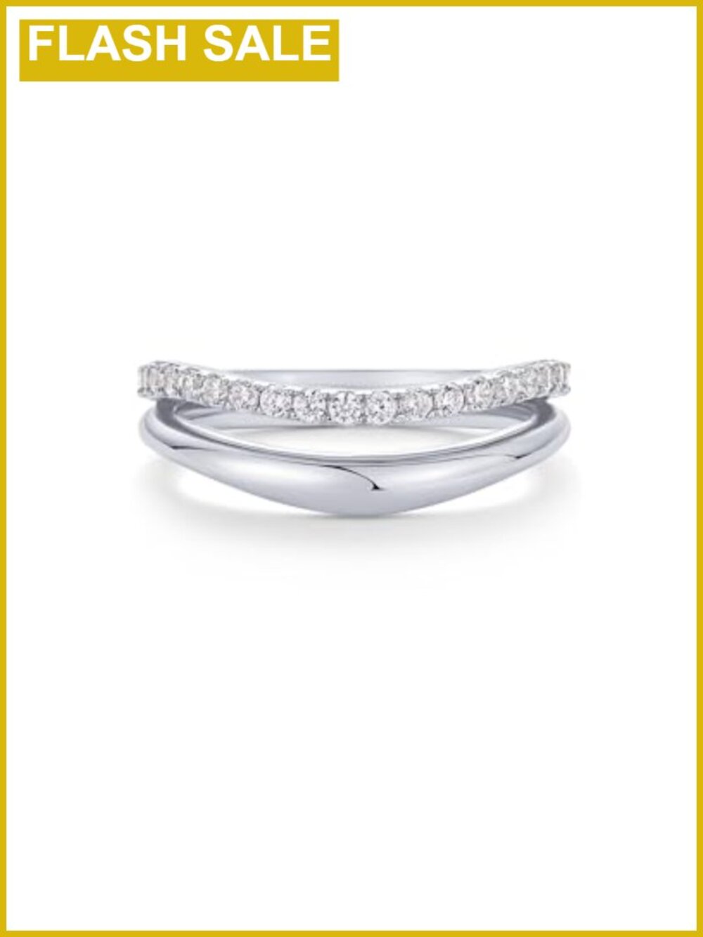 Gold Plated Wavy Split Ring with Cubic Zirconia Stackable Ring for Women